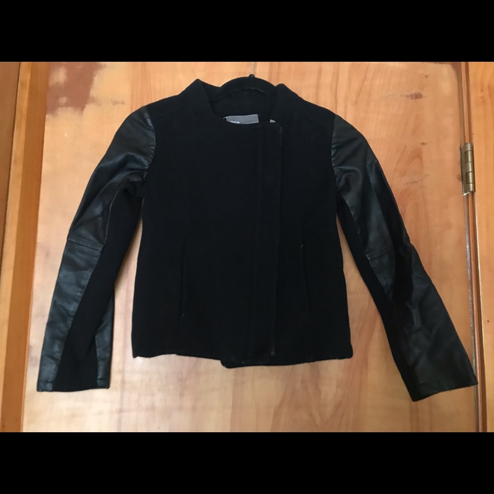 Vince Girls biker Jacket Black leather Sleeves